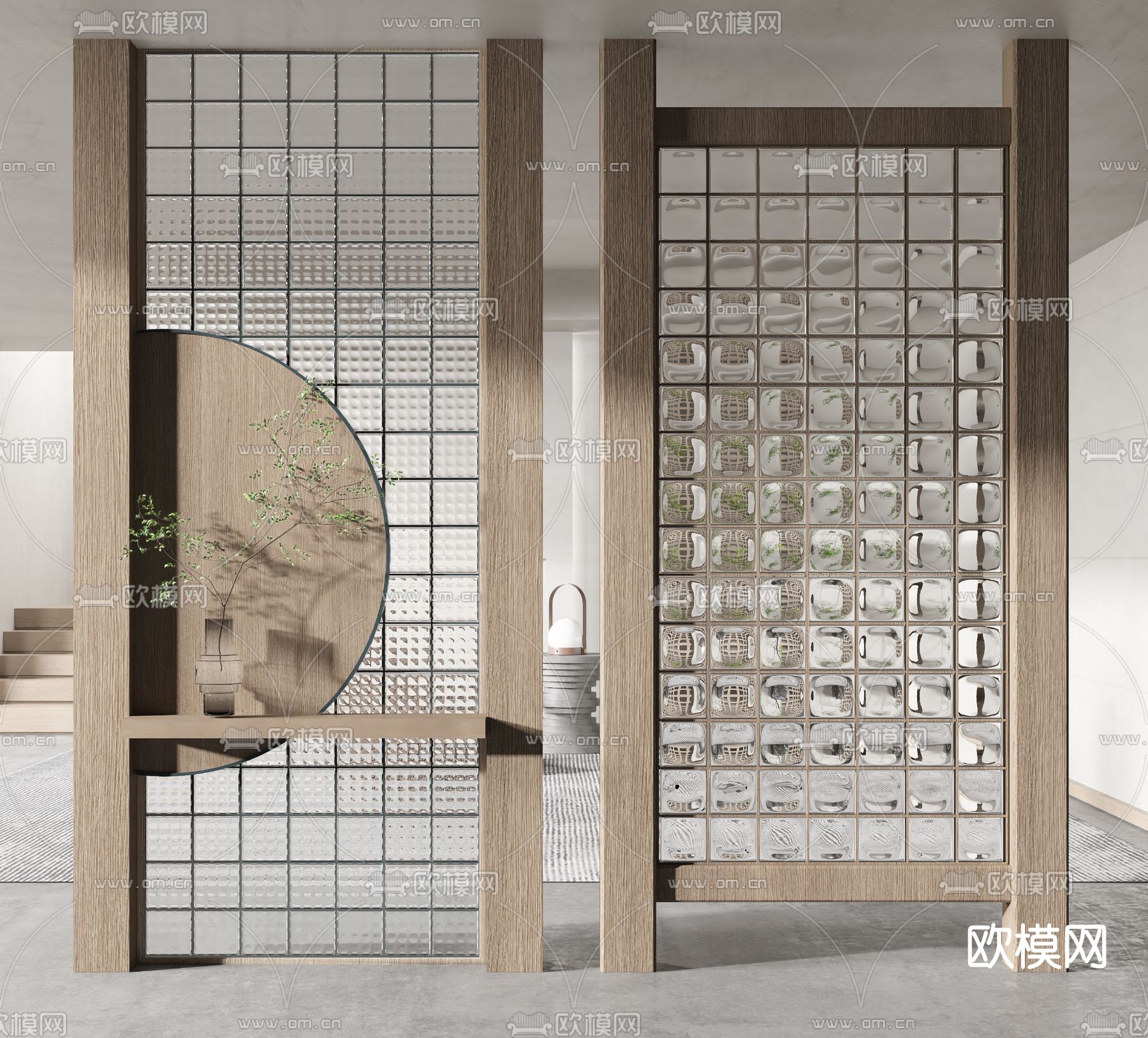 现代玻璃砖屏风隔断su模型下载