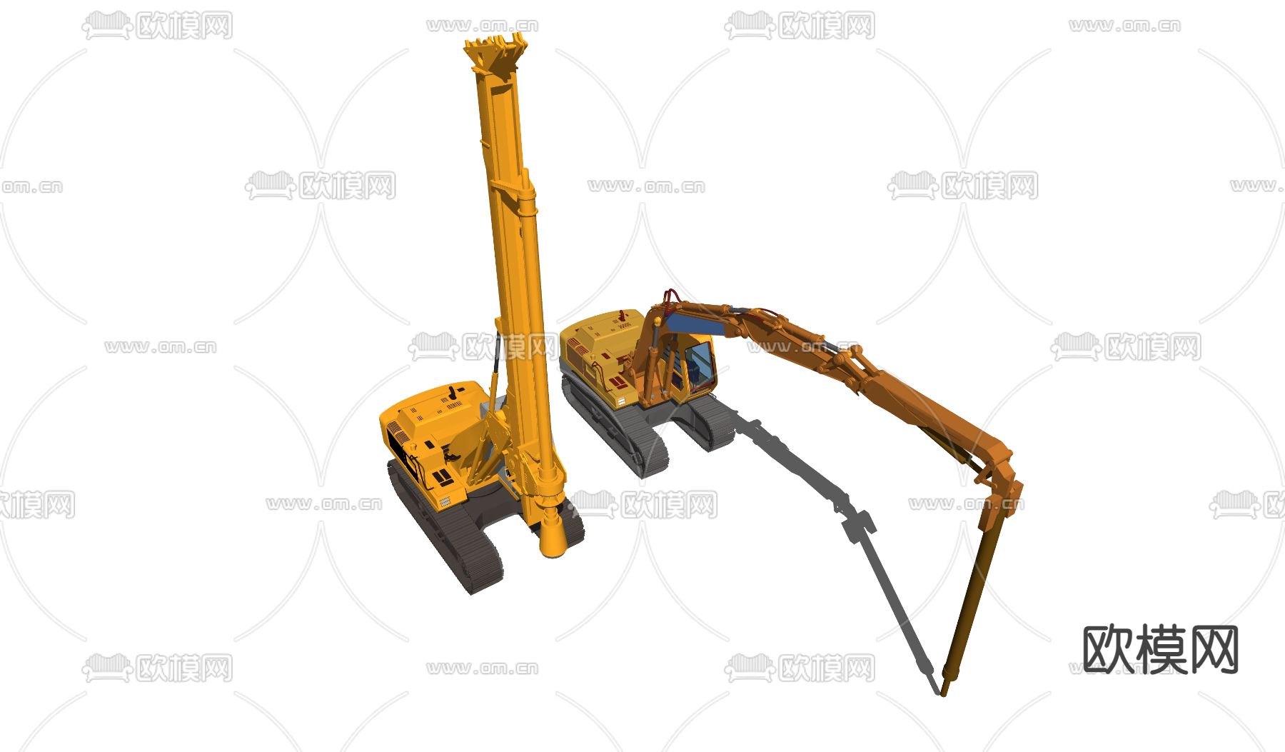 现代工程车碎石机打桩机su模型下载