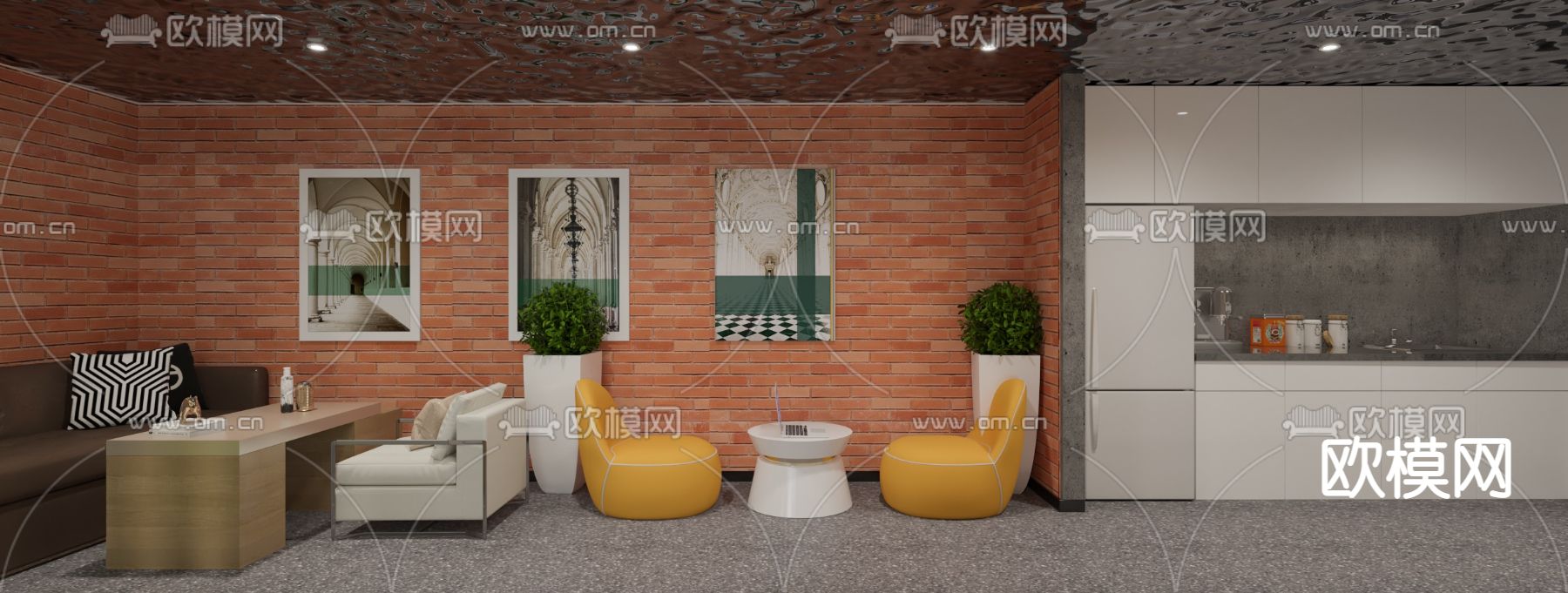 现代敞开式办公区3d模型