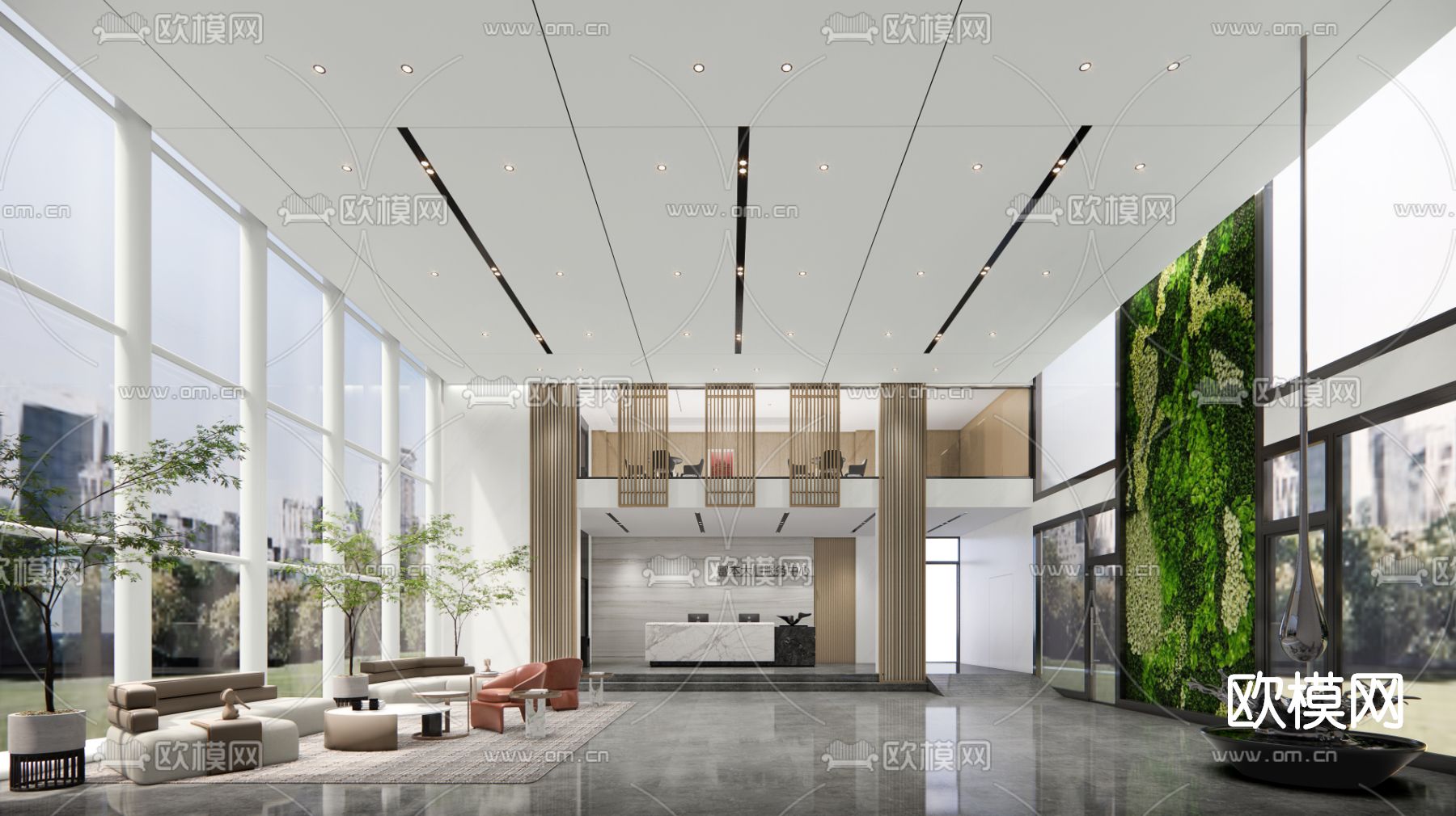 现代办公楼大堂su模型下载（渲染图3）
