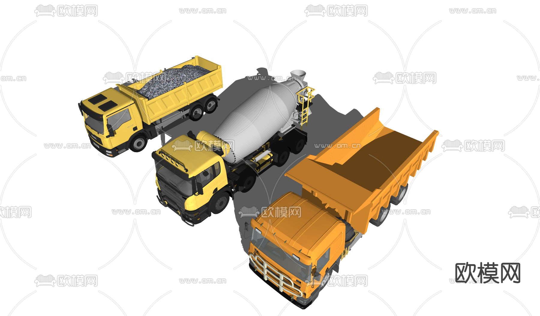 现代沙土车水泥搅拌车su模型下载