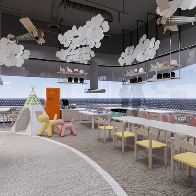  现代亲子餐厅su模型 