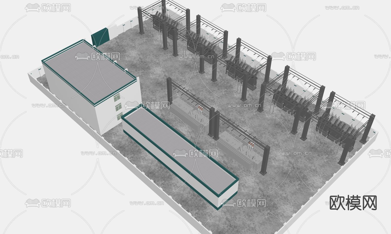 现代变电站室外变压器站免费3d模型下载（渲染图3）