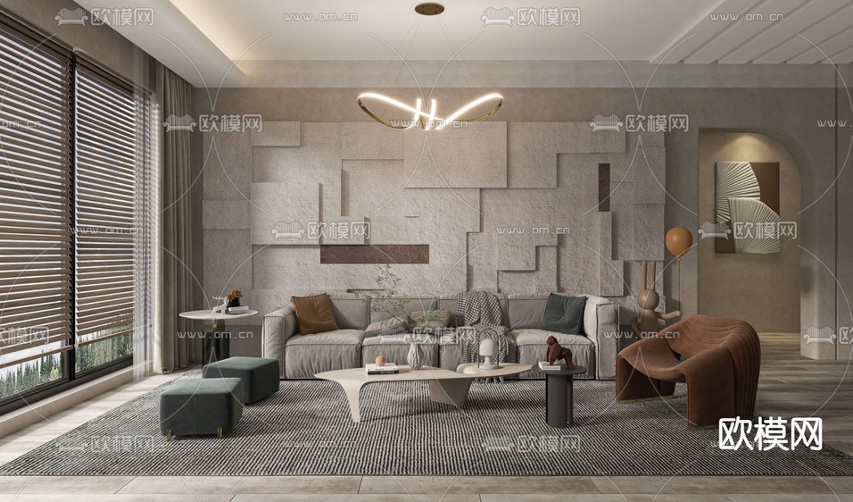 侘寂布艺组合沙发免费3d模型下载