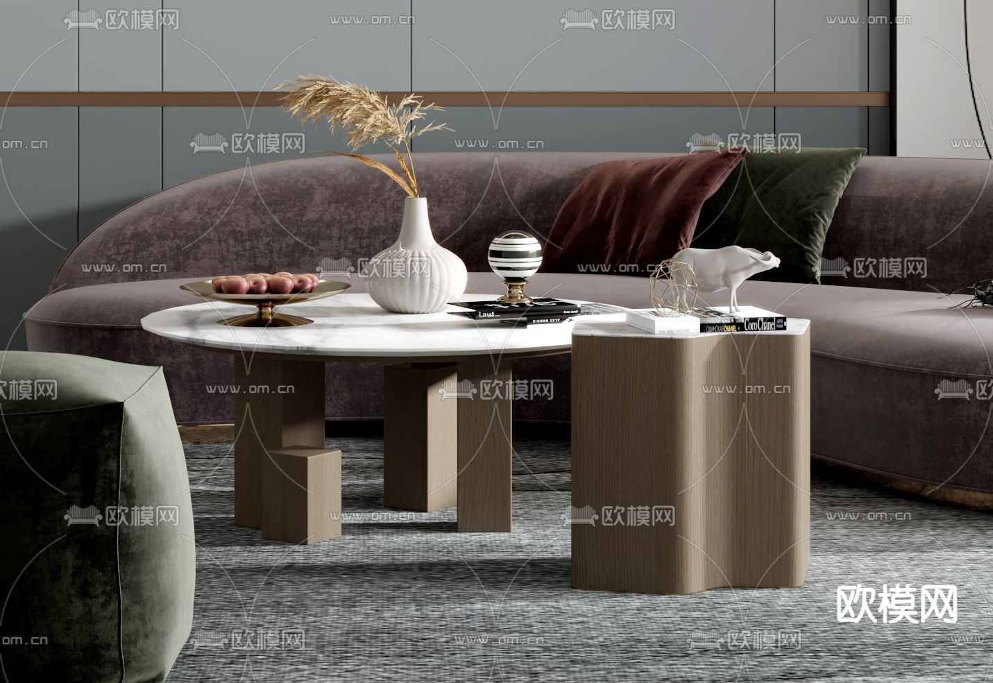 现代布艺弧形沙发组合3d模型