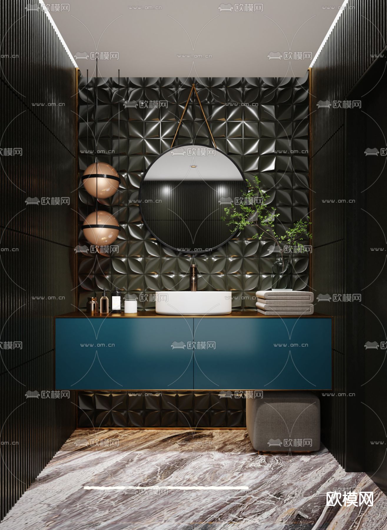 现代轻奢洗漱台盆3d模型