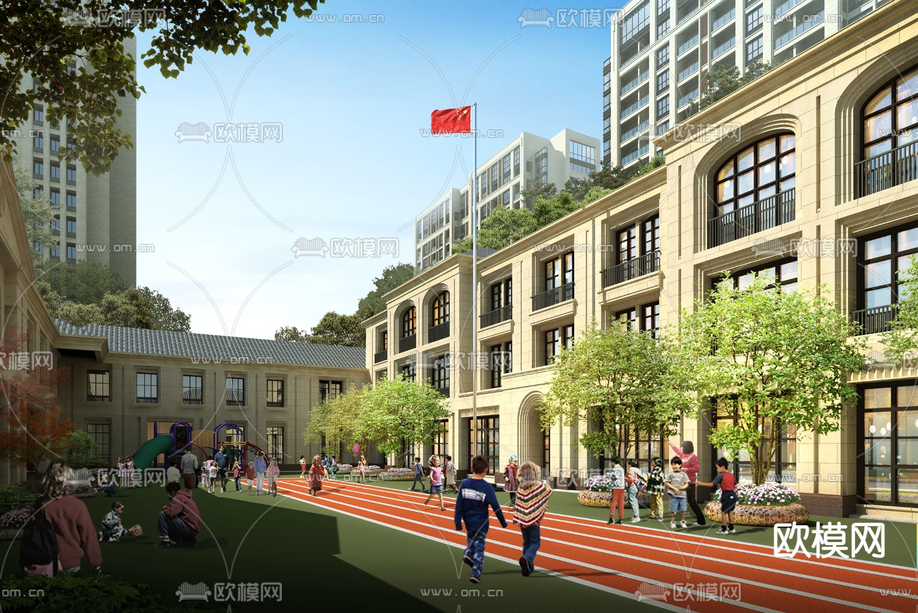 欧式幼儿园建筑外观3d模型下载