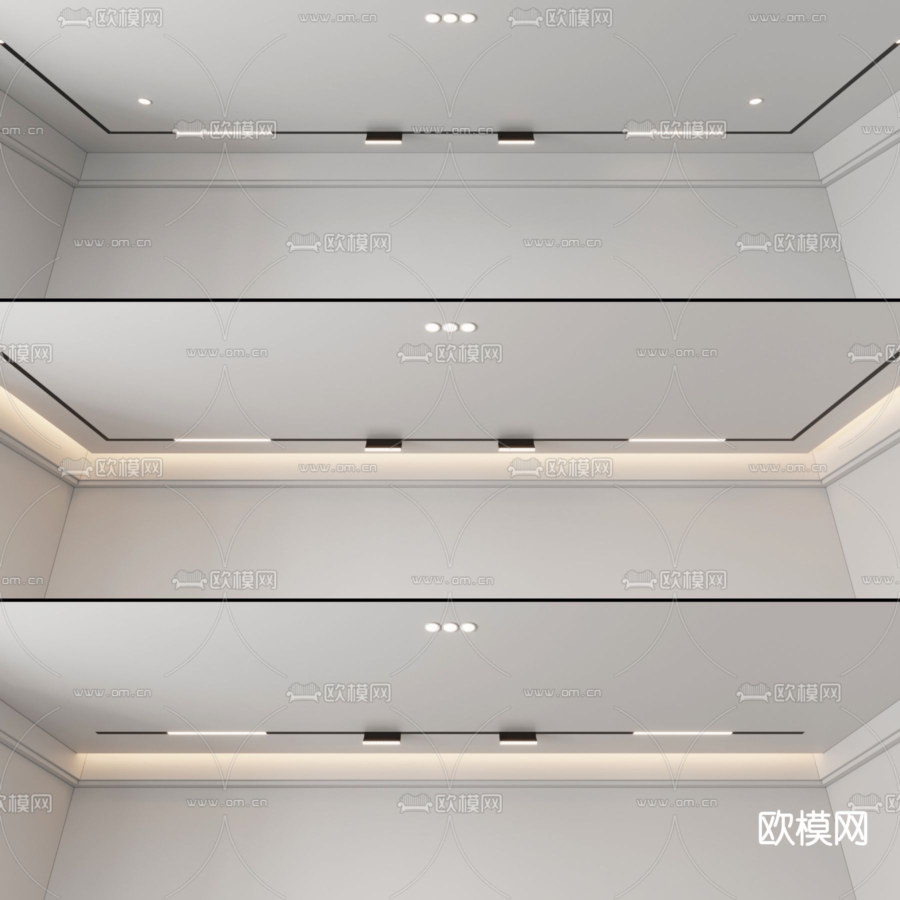 现代无主灯磁吸灯吊顶su模型下载（渲染图1）