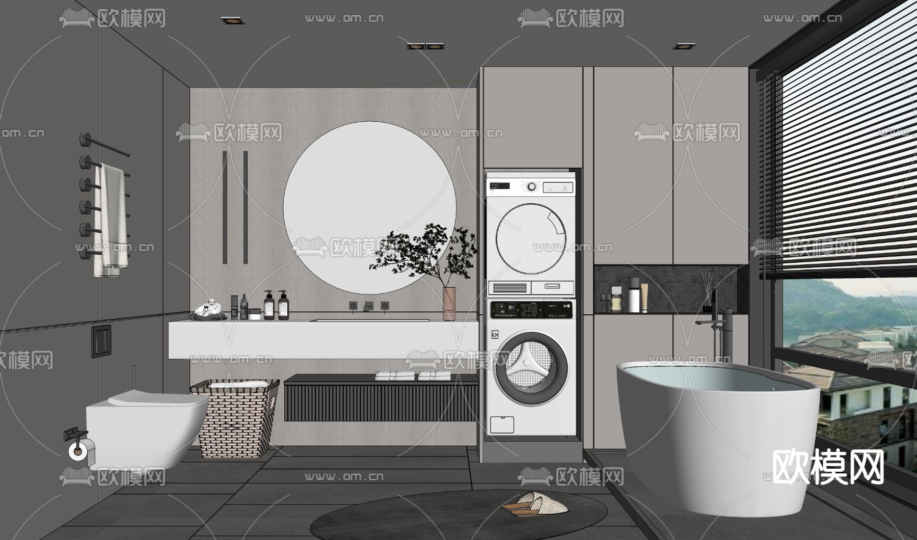 现代卫生间浴室su模型下载