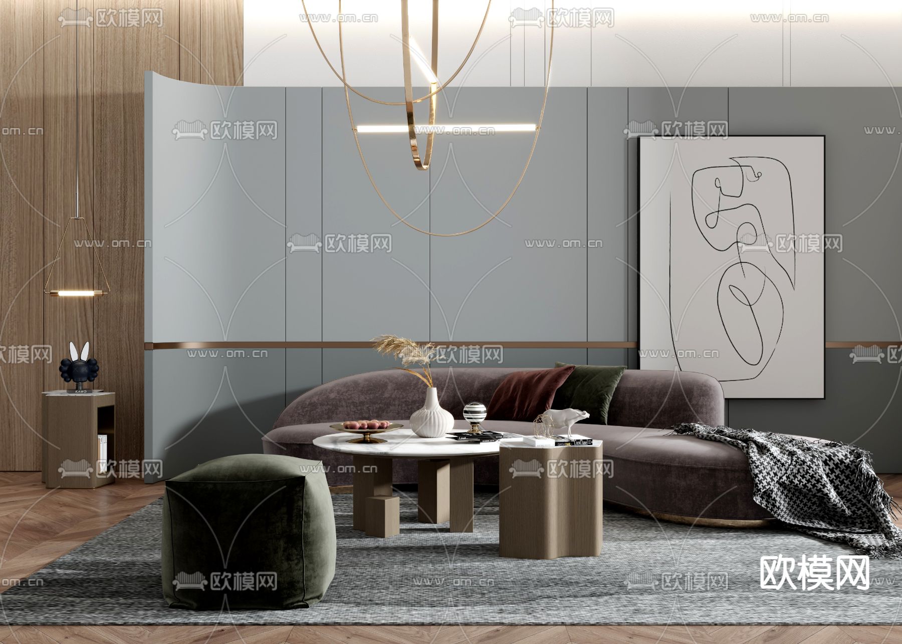 现代布艺弧形沙发组合3d模型