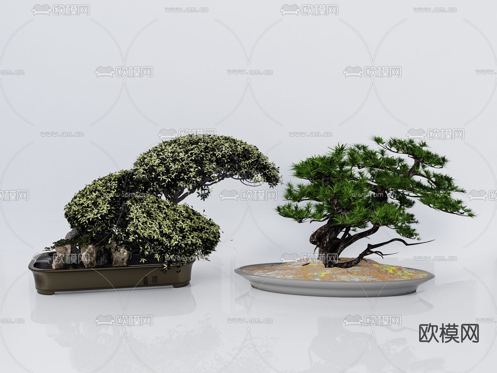 新中式松树盆栽盆景su模型下载