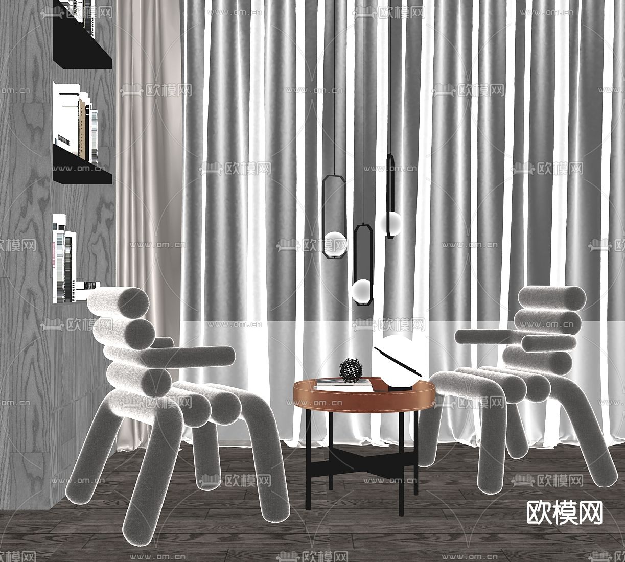 现代布艺休闲椅su模型下载（渲染图2）