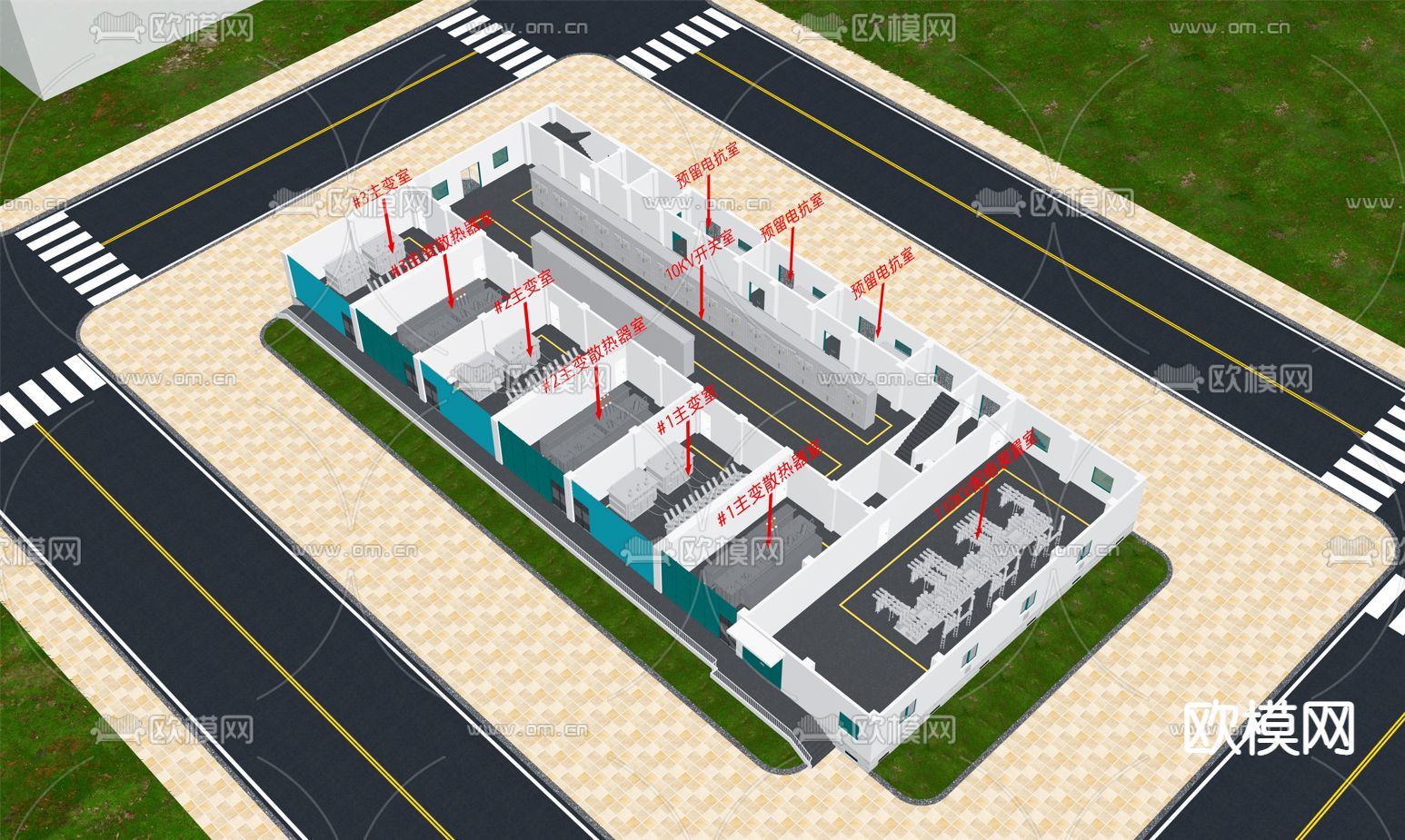 现代变电站变电所电厂免费3d模型下载（渲染图2）