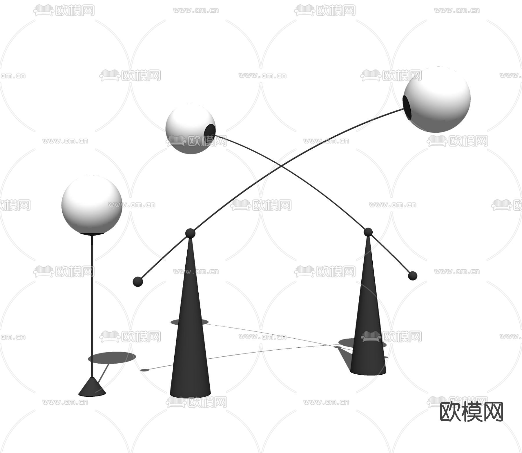 现代落地灯su模型下载（渲染图2）