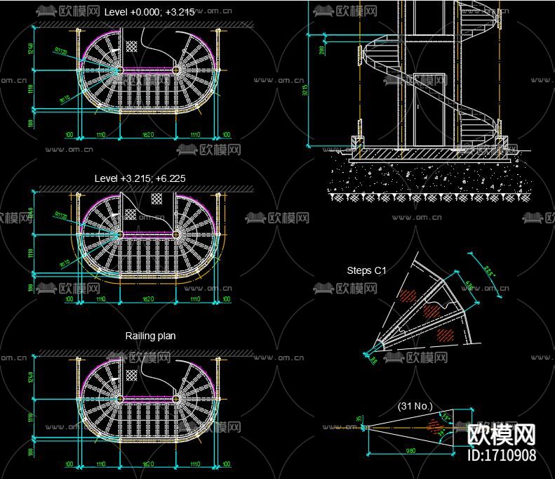 旋转楼梯节点大样下载（渲染图4）