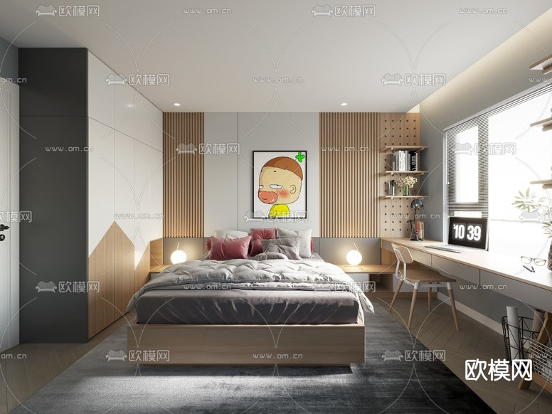 现代卧室3d模型下载(渲染图1)