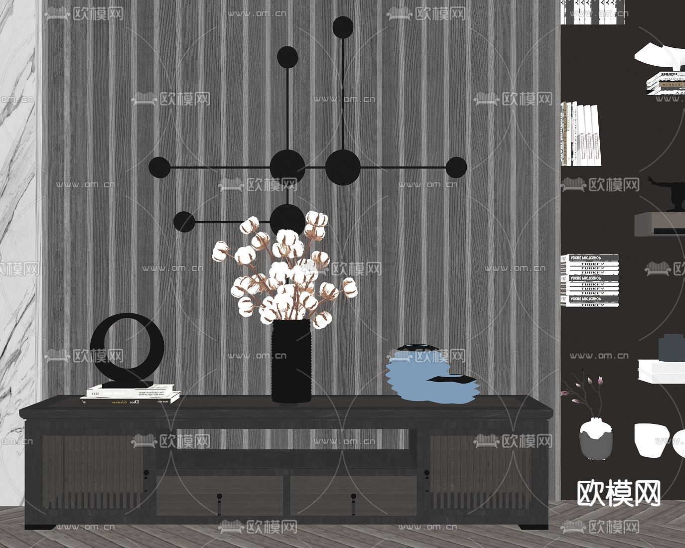 新中式轻奢端景柜su模型下载（渲染图2）