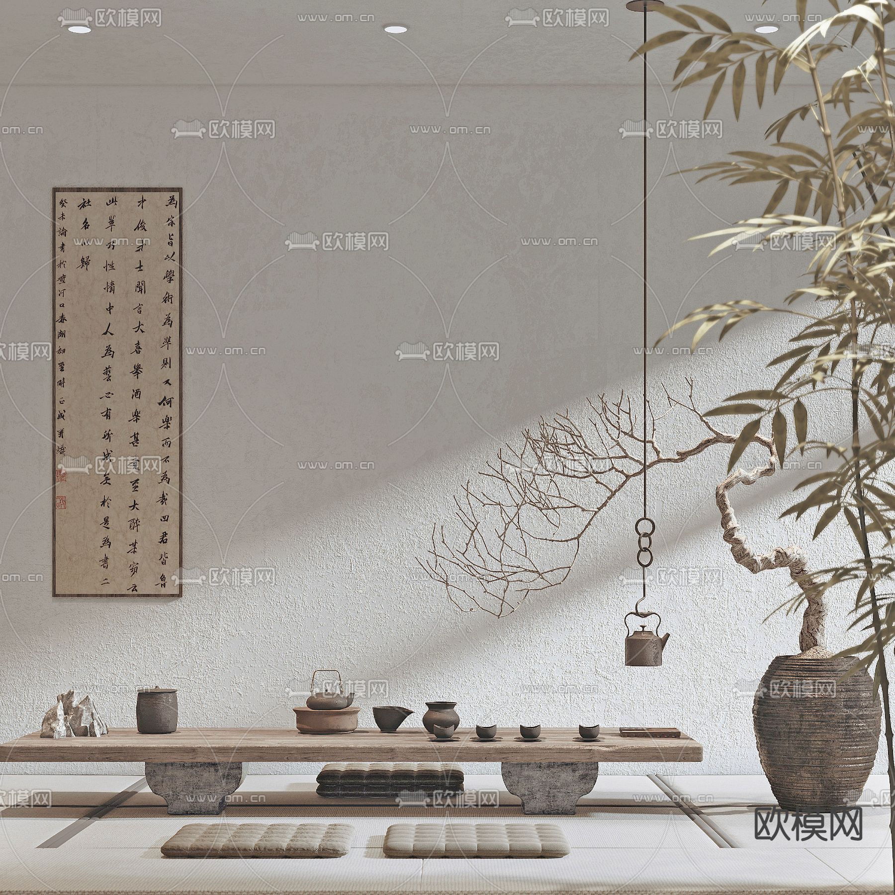 新中式禅意茶室su模型下载（渲染图1）