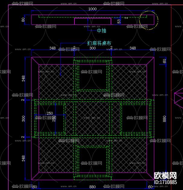 麻将台台面节点CAD图纸下载（渲染图1）