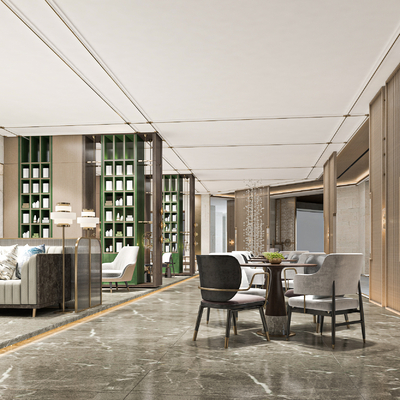  新中式售楼部洽谈区su模型 