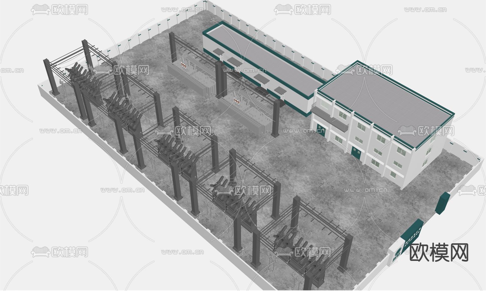 现代变电站室外变压器站免费3d模型下载（渲染图1）