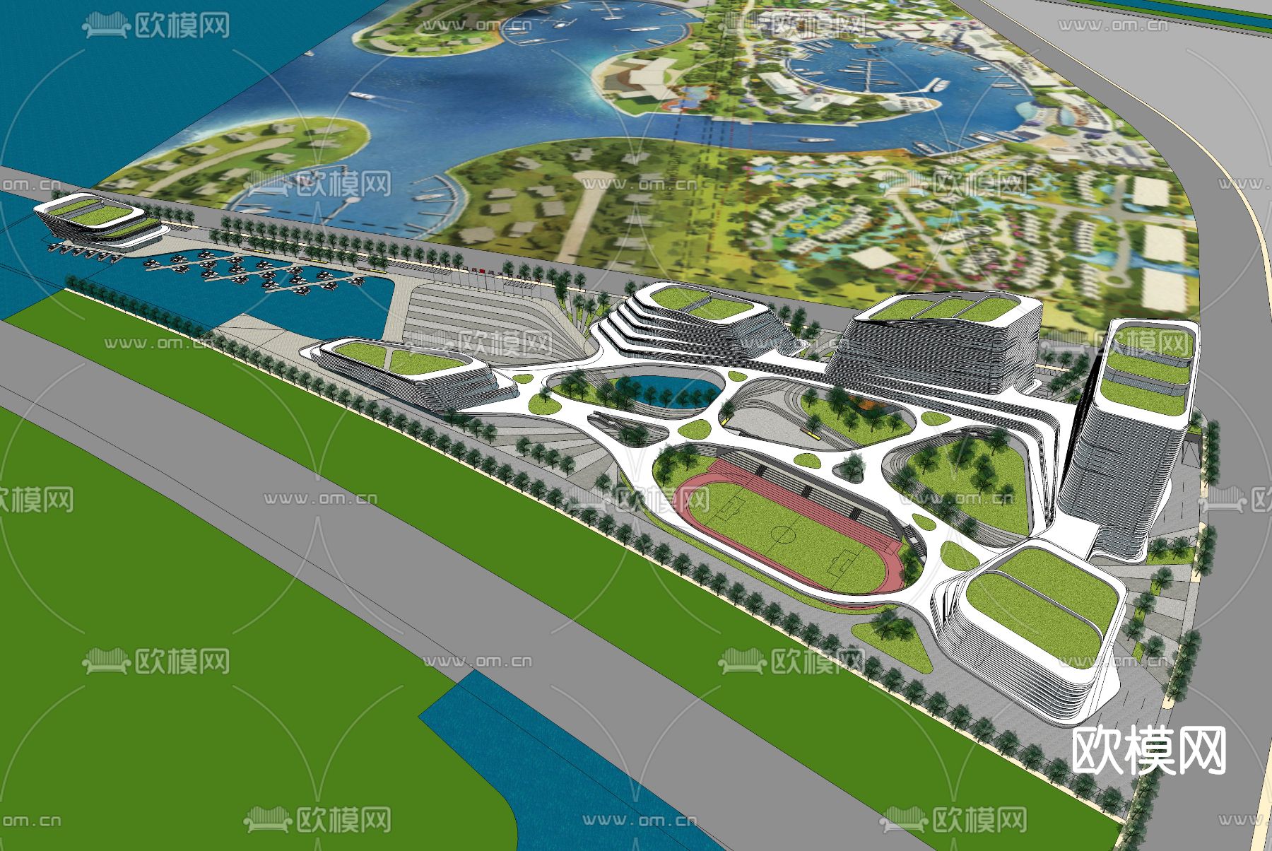 现代商业中心鸟瞰su模型下载（渲染图3）