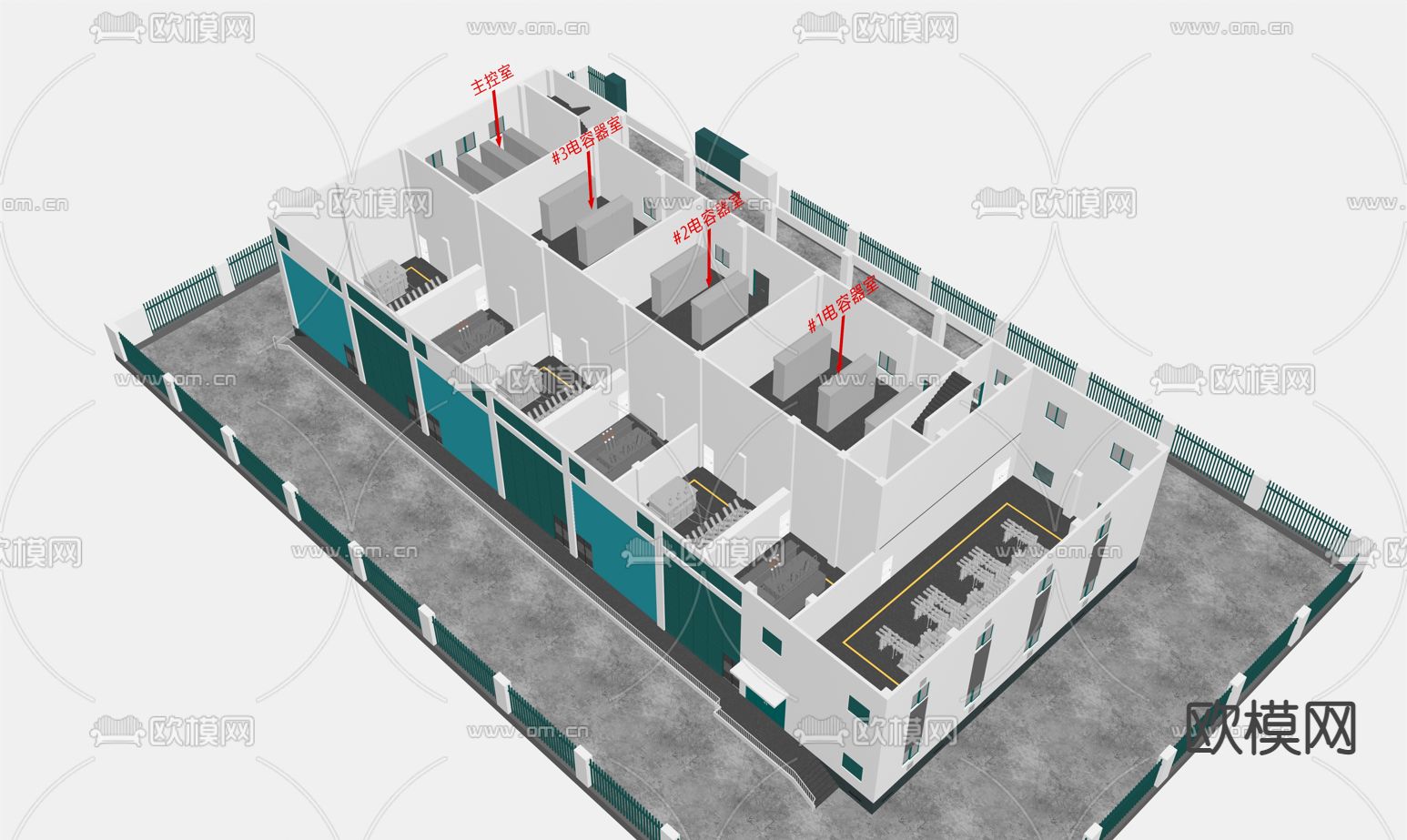 现代外变压器站变电所电厂免费3d模型下载（渲染图2）