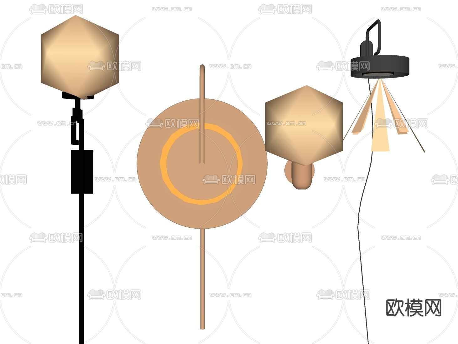 现代金属壁灯su模型下载（渲染图2）
