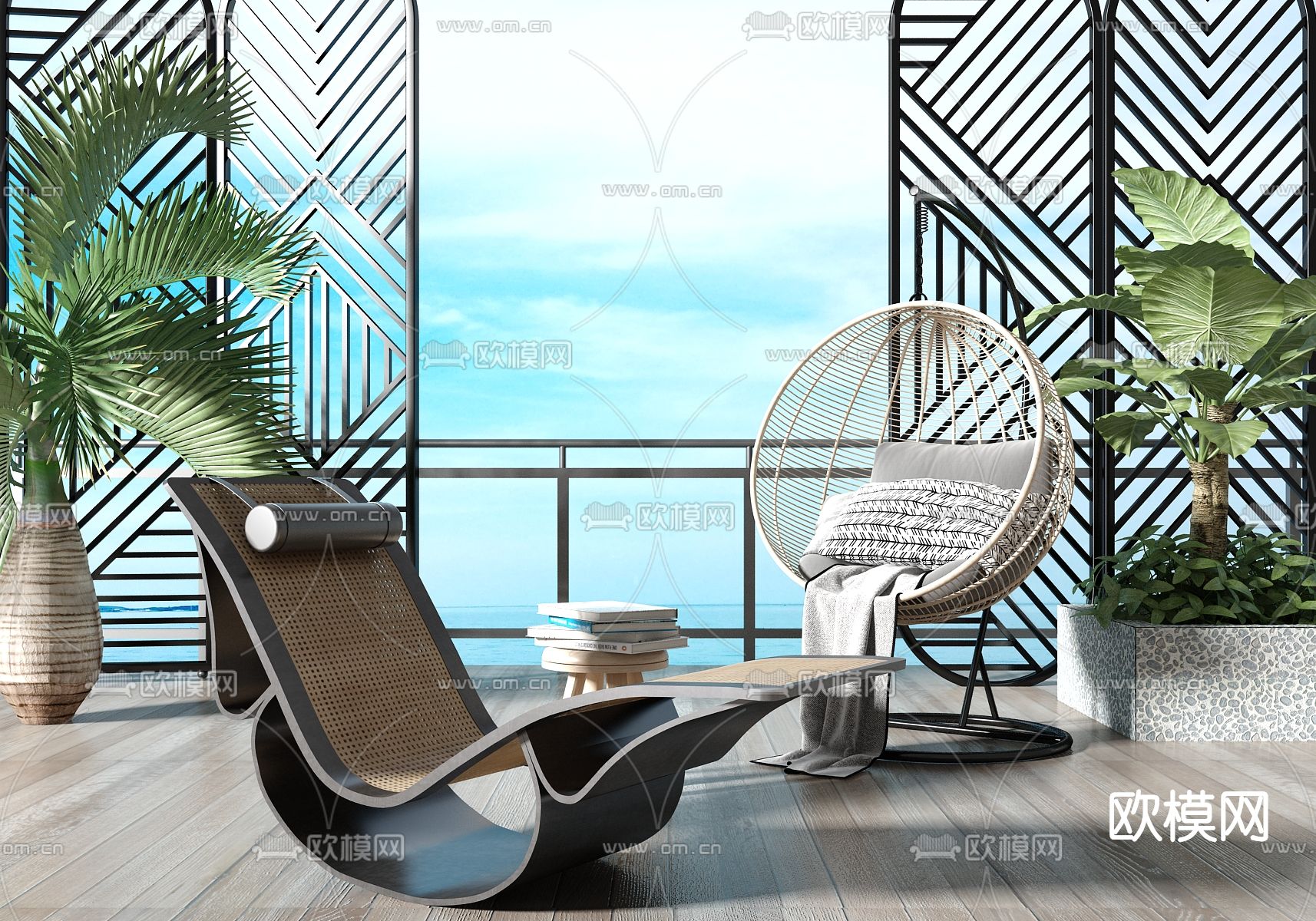 现代藤编吊椅躺椅su模型
