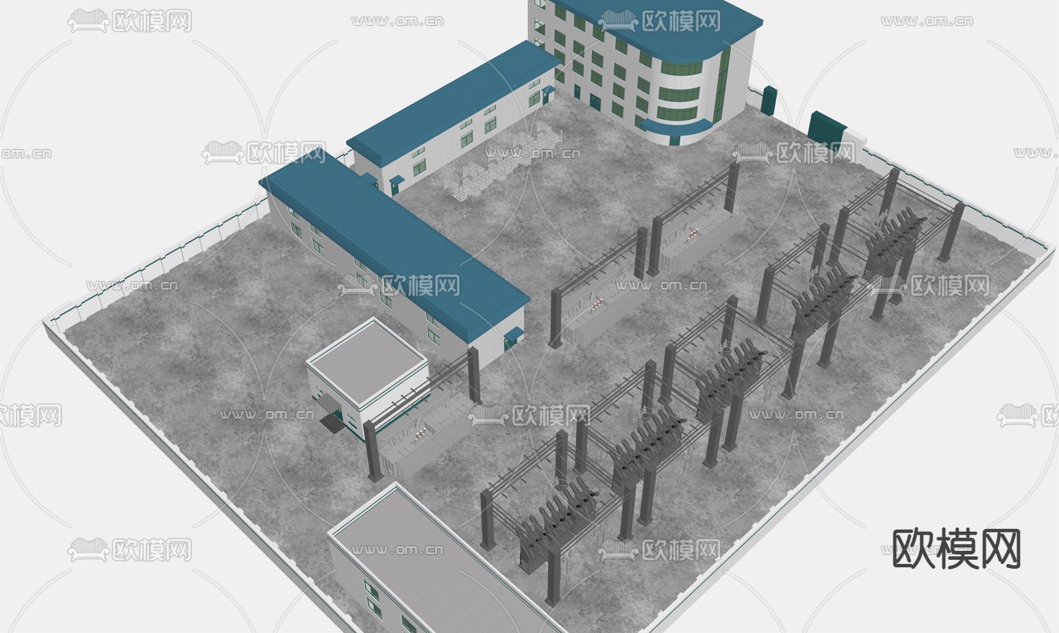 现代变电站变电所电厂免费3d模型下载（渲染图3）