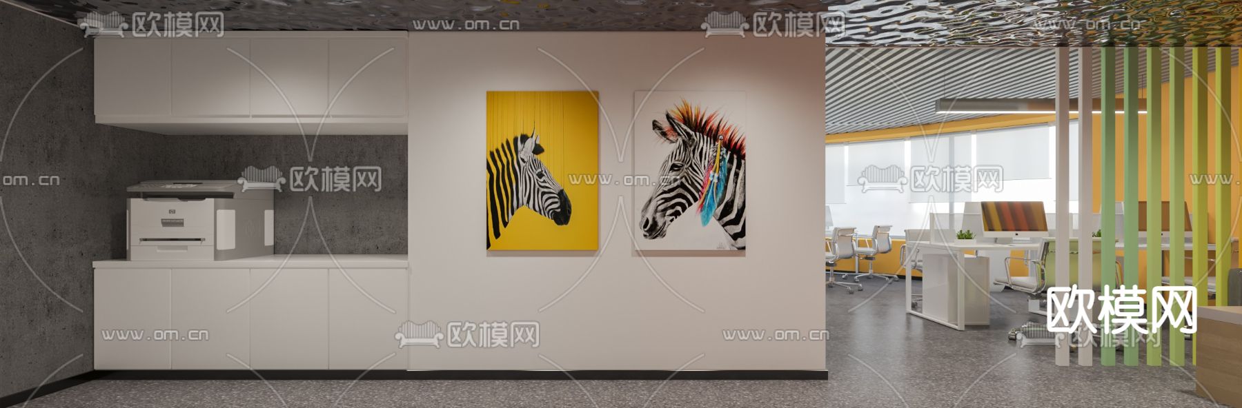 现代敞开式办公区3d模型