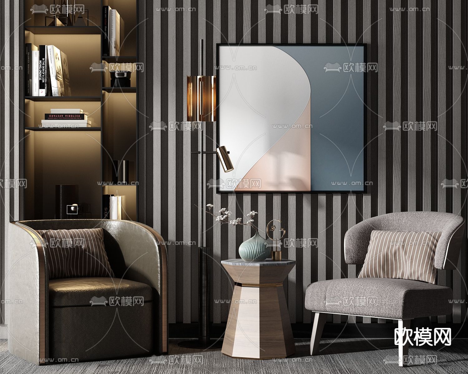 现代轻奢休闲沙发su模型下载（渲染图1）