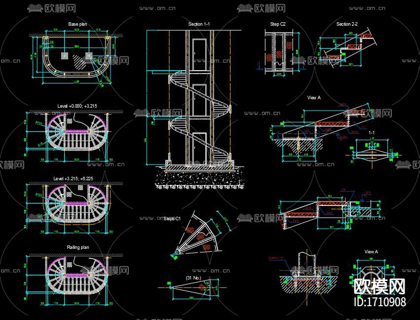 旋转楼梯节点大样下载（渲染图1）