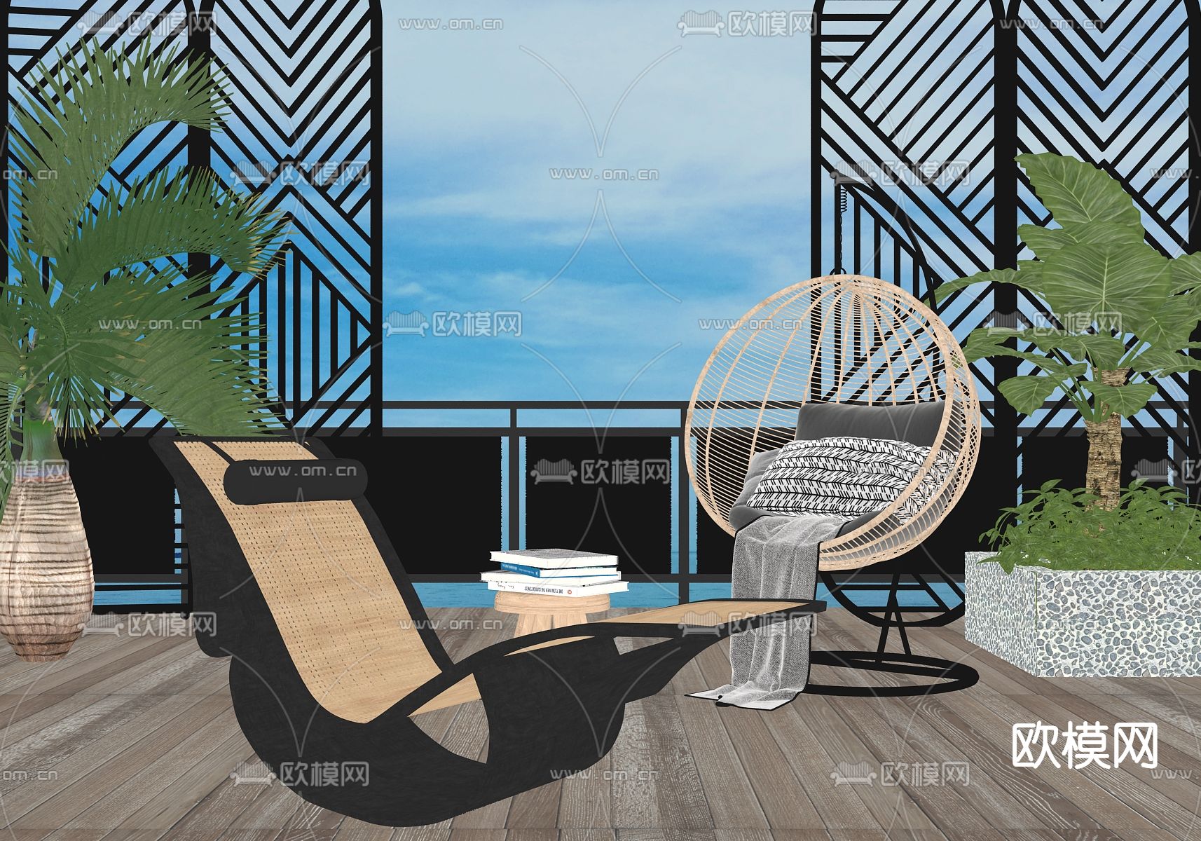 现代藤编吊椅躺椅su模型