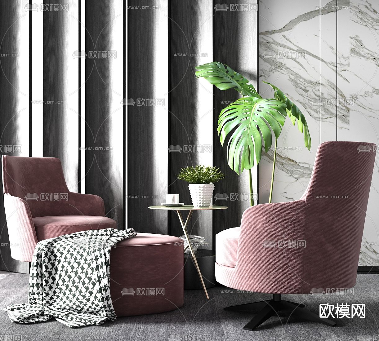 现代布艺休闲沙发su模型下载（渲染图1）