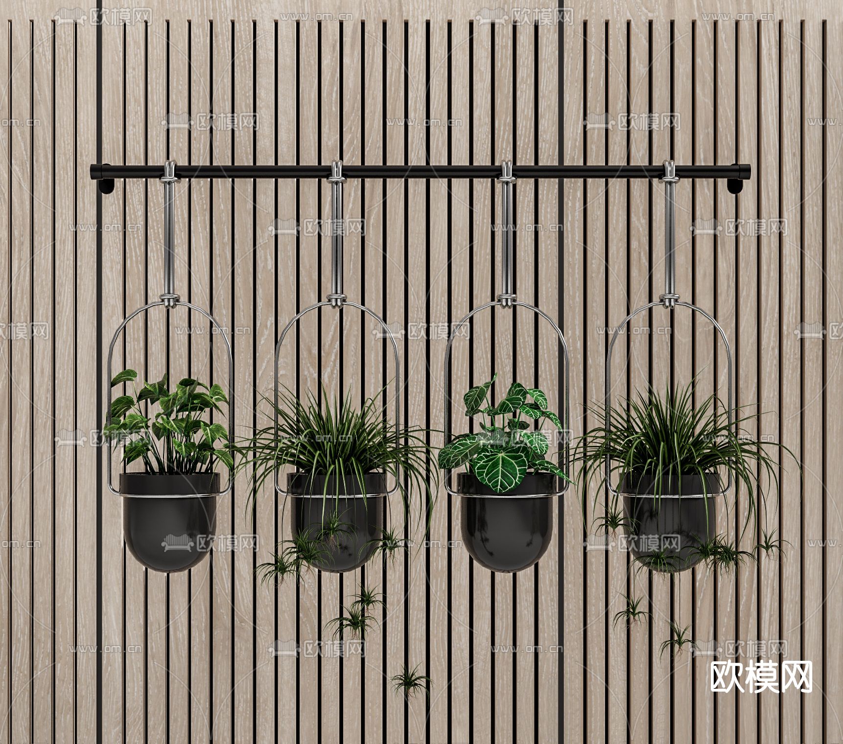 现代绿植吊篮盆栽su模型下载（渲染图1）