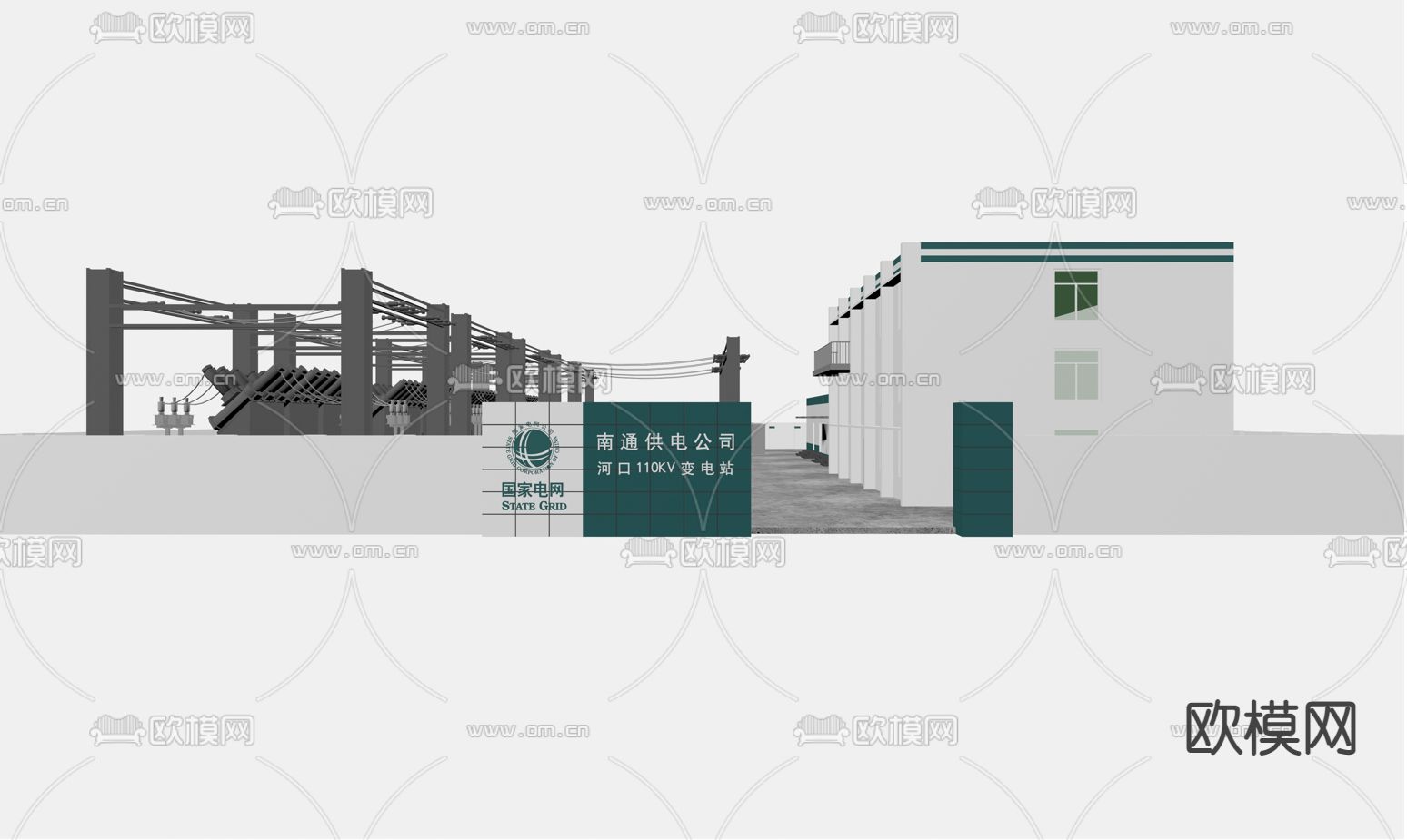 现代变电站室外变压器站免费3d模型下载（渲染图4）