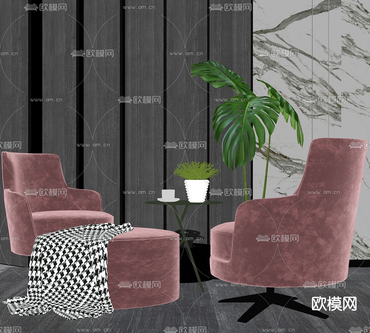 现代布艺休闲沙发su模型下载（渲染图2）