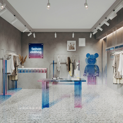  侘寂风女装服装店su模型 