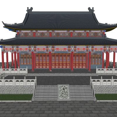  中式古建寺庙su模型 