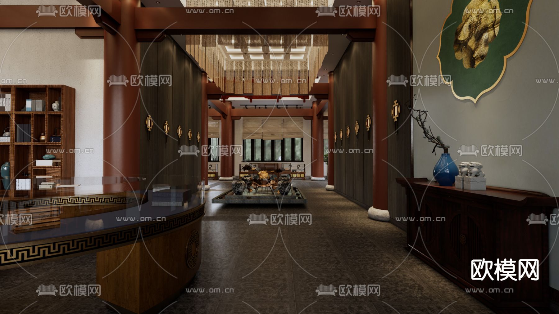 中式图书馆su模型下载（渲染图2）