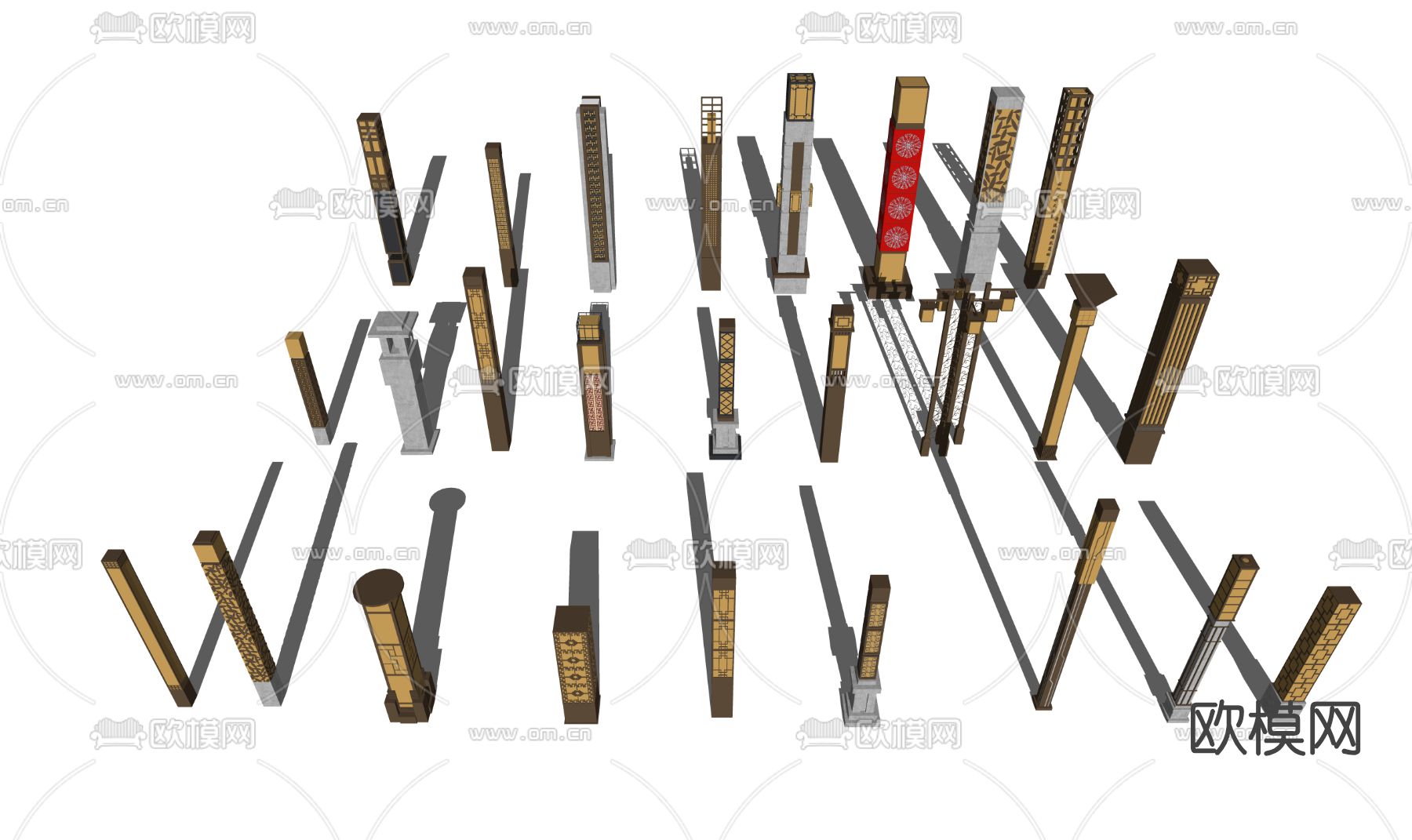 新中式景观灯草坪灯灯柱su模型下载