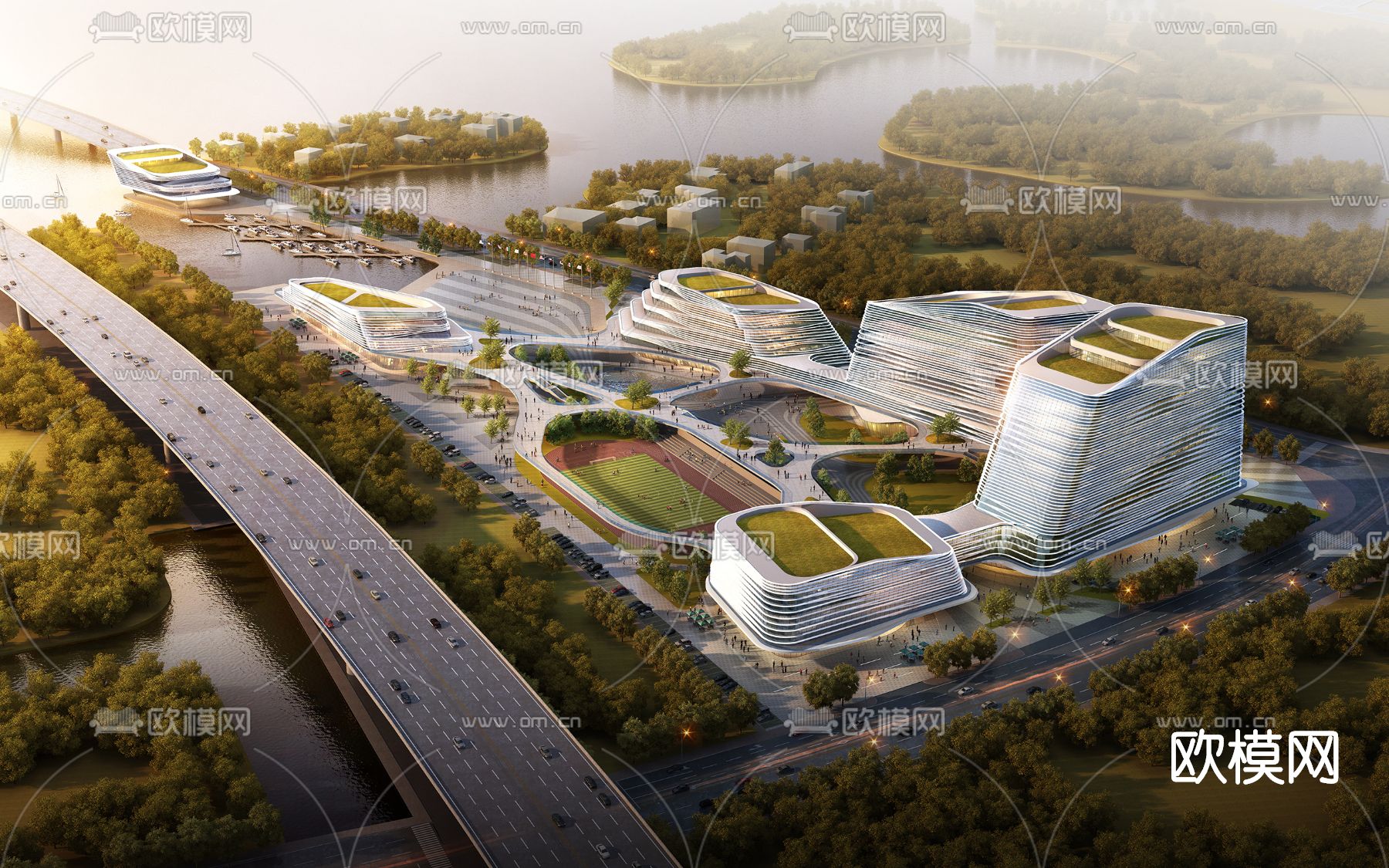 现代商业中心鸟瞰su模型下载（渲染图1）