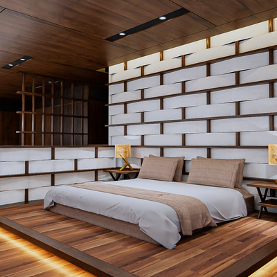  侘寂风酒店客房su模型 