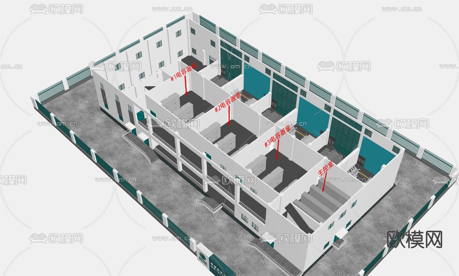 现代外变压器站变电所电厂免费3d模型下载（渲染图3）