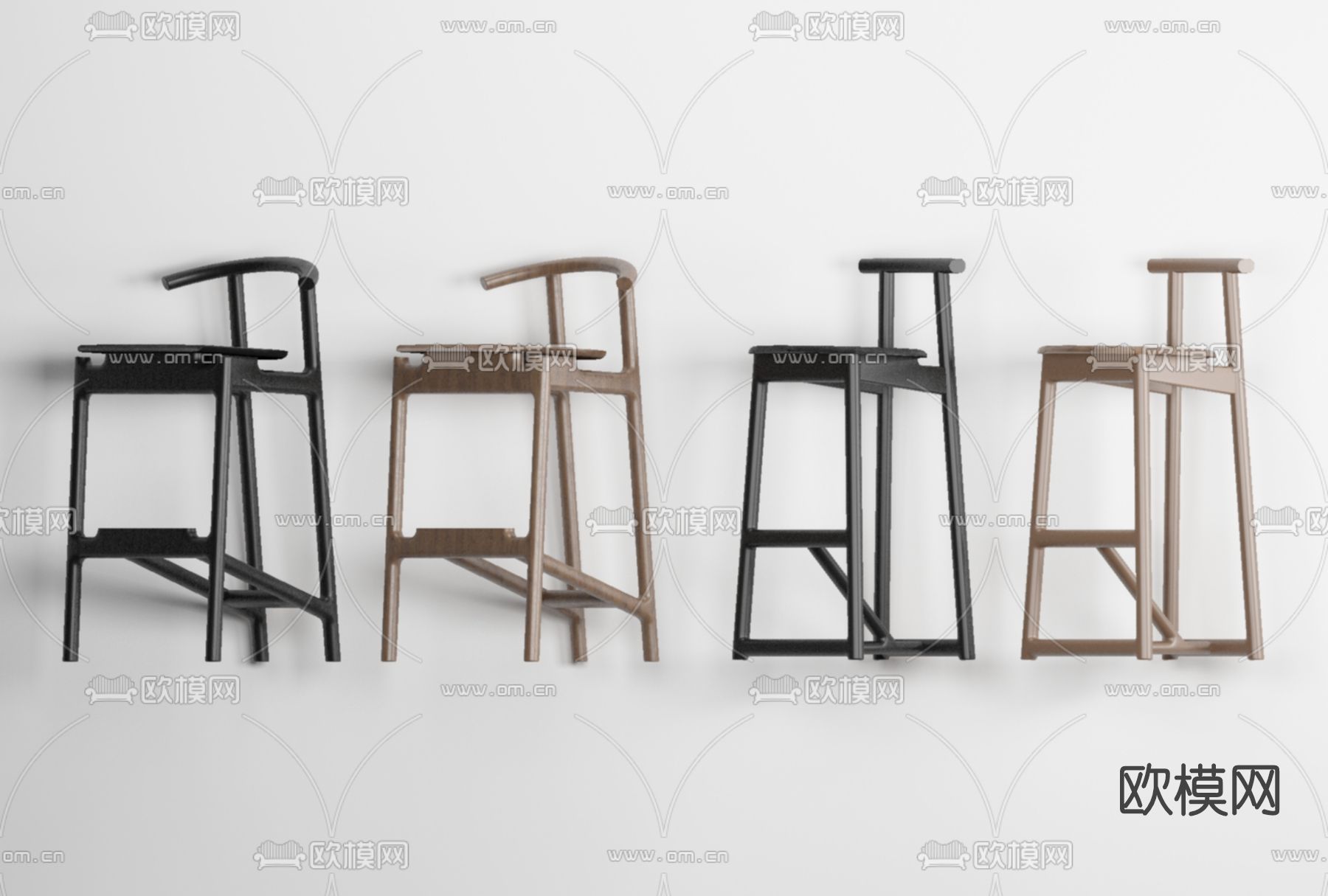 新中式吧台椅免费3d模型下载
