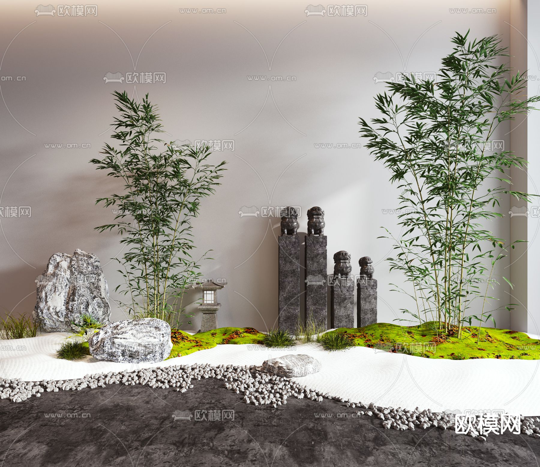 新中式枯山水竹子小品3d模型