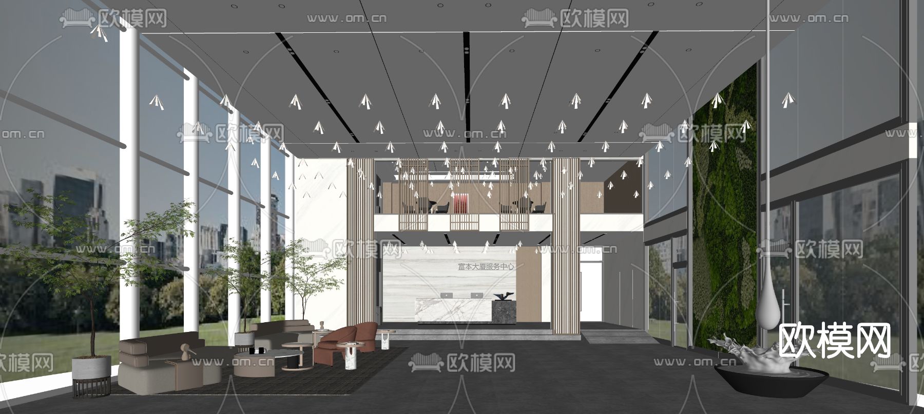 现代办公楼大堂su模型下载（渲染图4）