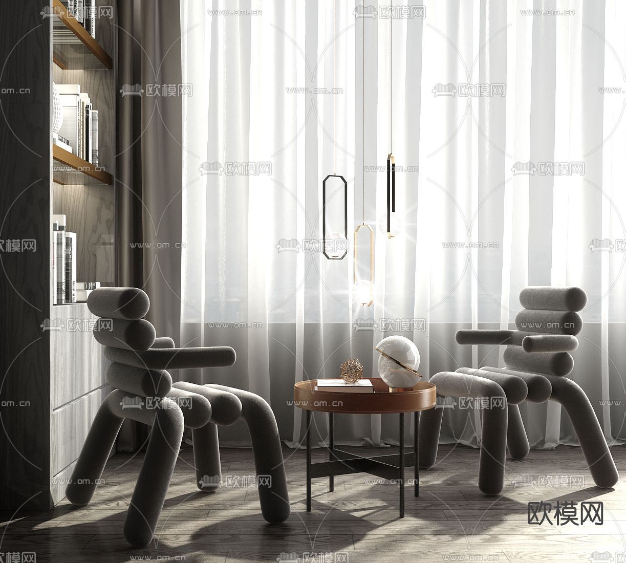 现代布艺休闲椅su模型下载（渲染图1）