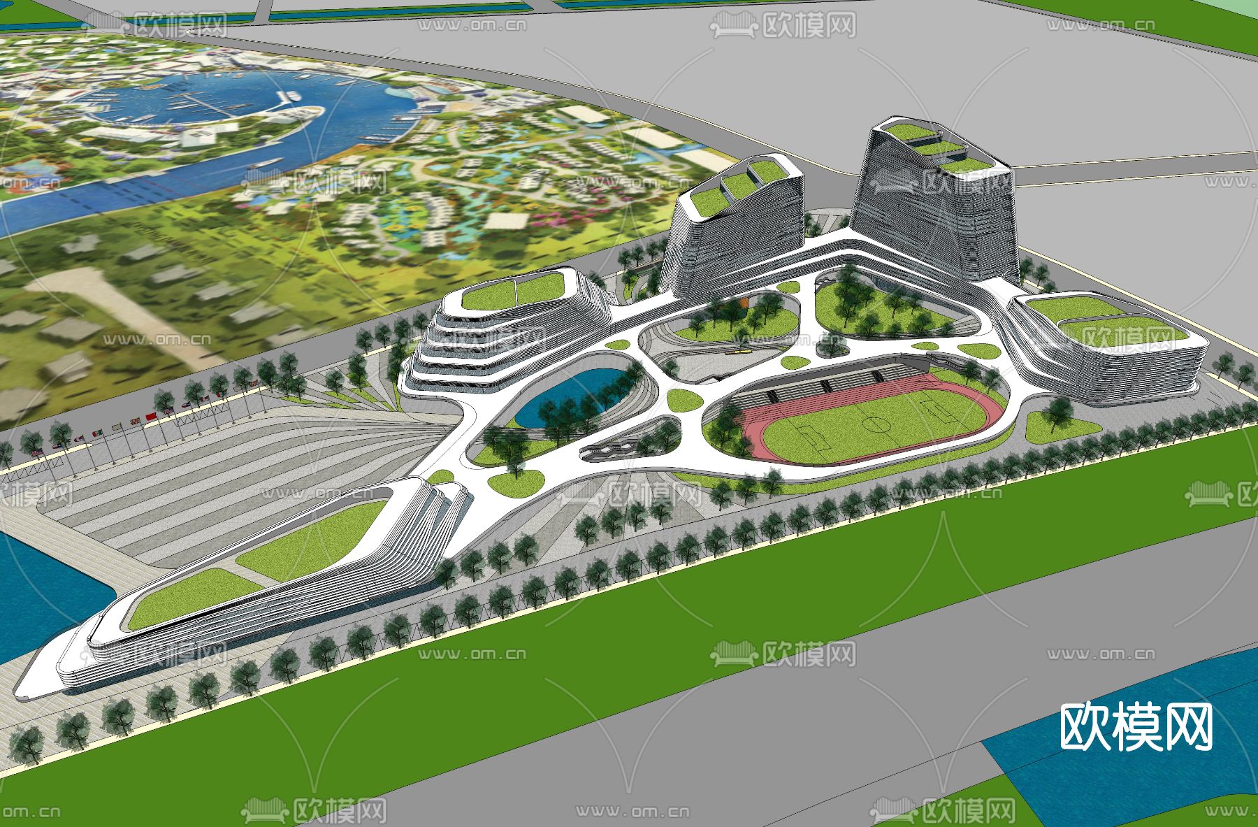 现代商业中心鸟瞰su模型下载（渲染图4）